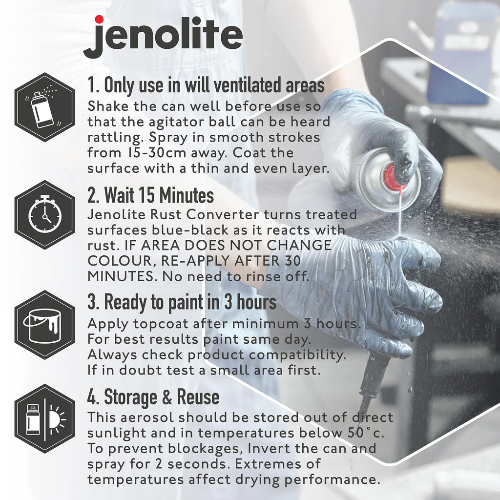 JENOLITE Rust Converter Spray 500ml - Aerosol Rust Treatment for Metal
