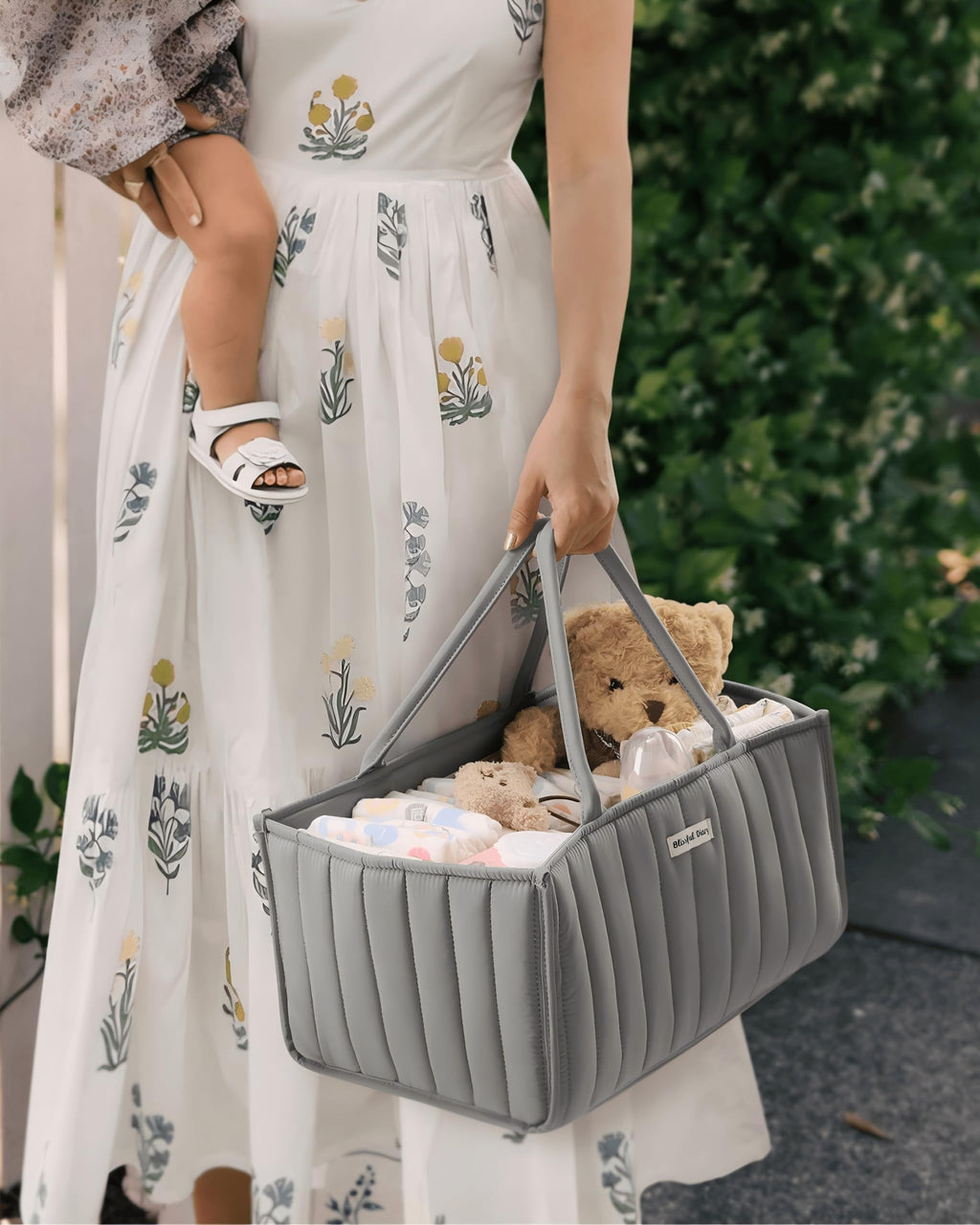 Blissful Diary Nappy Caddy Organiser, Baby Diaper Caddy for Nappy Station, Stylish Storage Basket for Newborn Essentials, Baby Shower Gifts for Girl or Boy, Sage Green