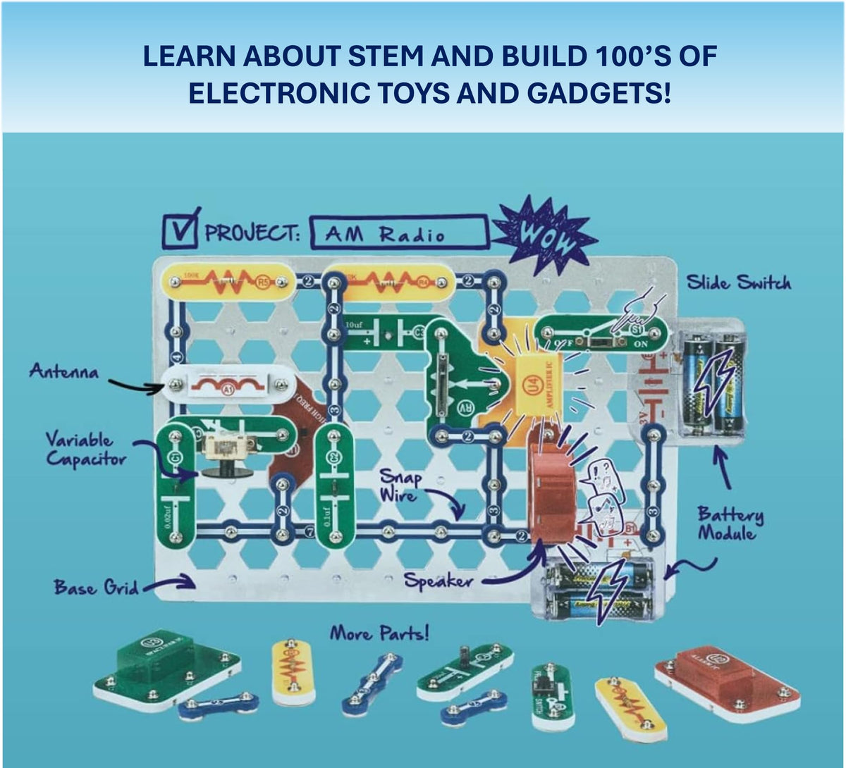SNAP CIRCUITS Jr. SC-100 STEM Electronics Kit, 100+ Projects, Ages 8+