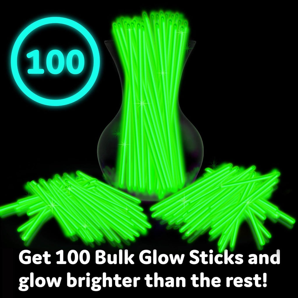 PartySticks Glow Sticks Halloween Party Supplies 100pk - 8 Inch Glow in the Dark Light Up Sticks Party Favors, Glow Party Decorations, Neon Party Glow Necklaces and Glow Bracelets with Connectors