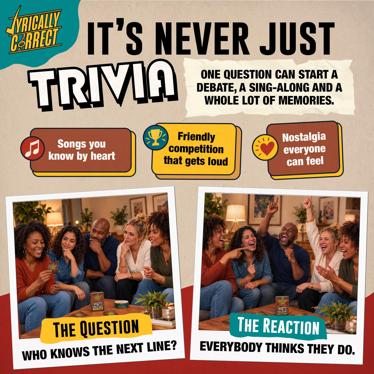Lyrically Correct '90s & 2000s Pop Edition – Music Trivia Family Card Game