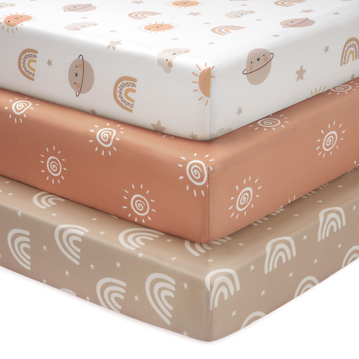 Next to Me Crib Sheets 85x51cm Fitted, 3 Pack Baby Cot Sheets, Ultral Soft & Silky Smooth Microfiber Bedside Crib Fitted Sheets Pink Rainbow