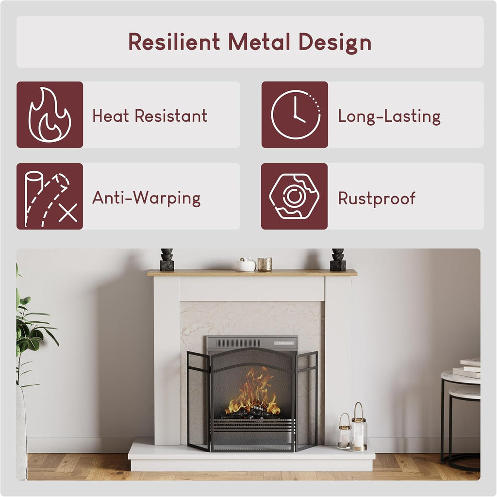 FIRE VIDA Milton Fire Screen Spark Guard Arched, Metal, Black