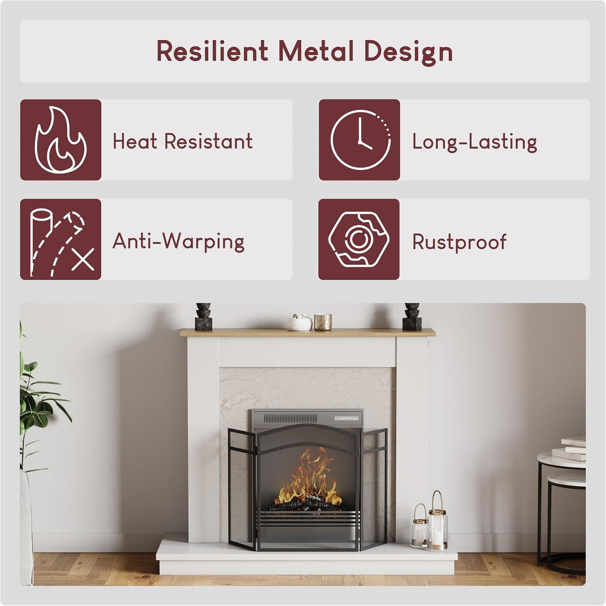 FIRE VIDA Milton Fire Screen Spark Guard Arched, Metal, Black