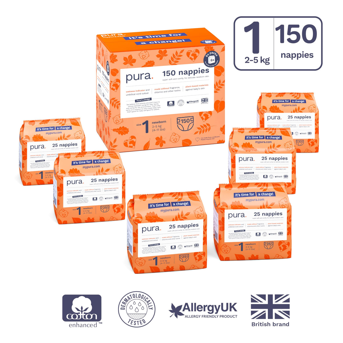 Pura Nappy Size 5 (11–16kg) 132 Count Sensitive Skin