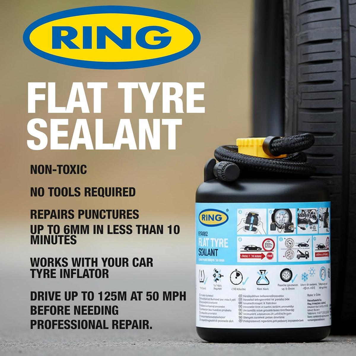RING Flat Tyre Sealant, Quick & Easy Puncture Repair Kit