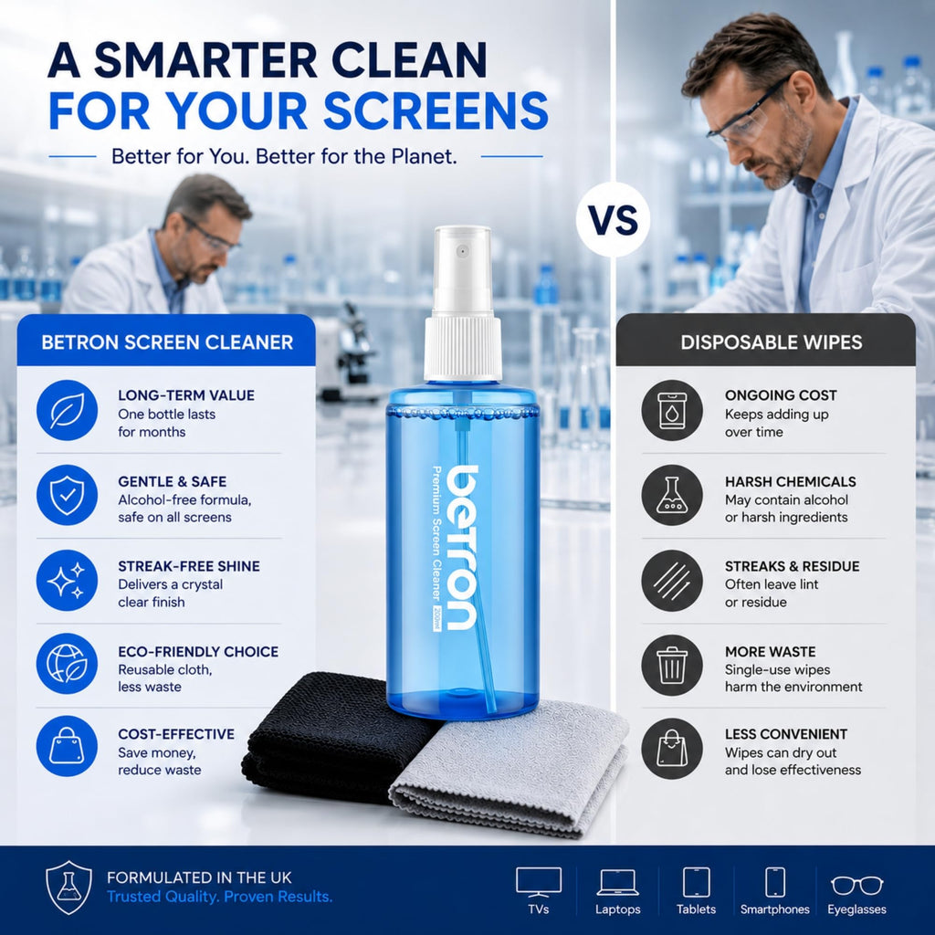 Betron Screen Cleaner Spray Kit with Cloth for TV, Laptop, Monitor, 500ml