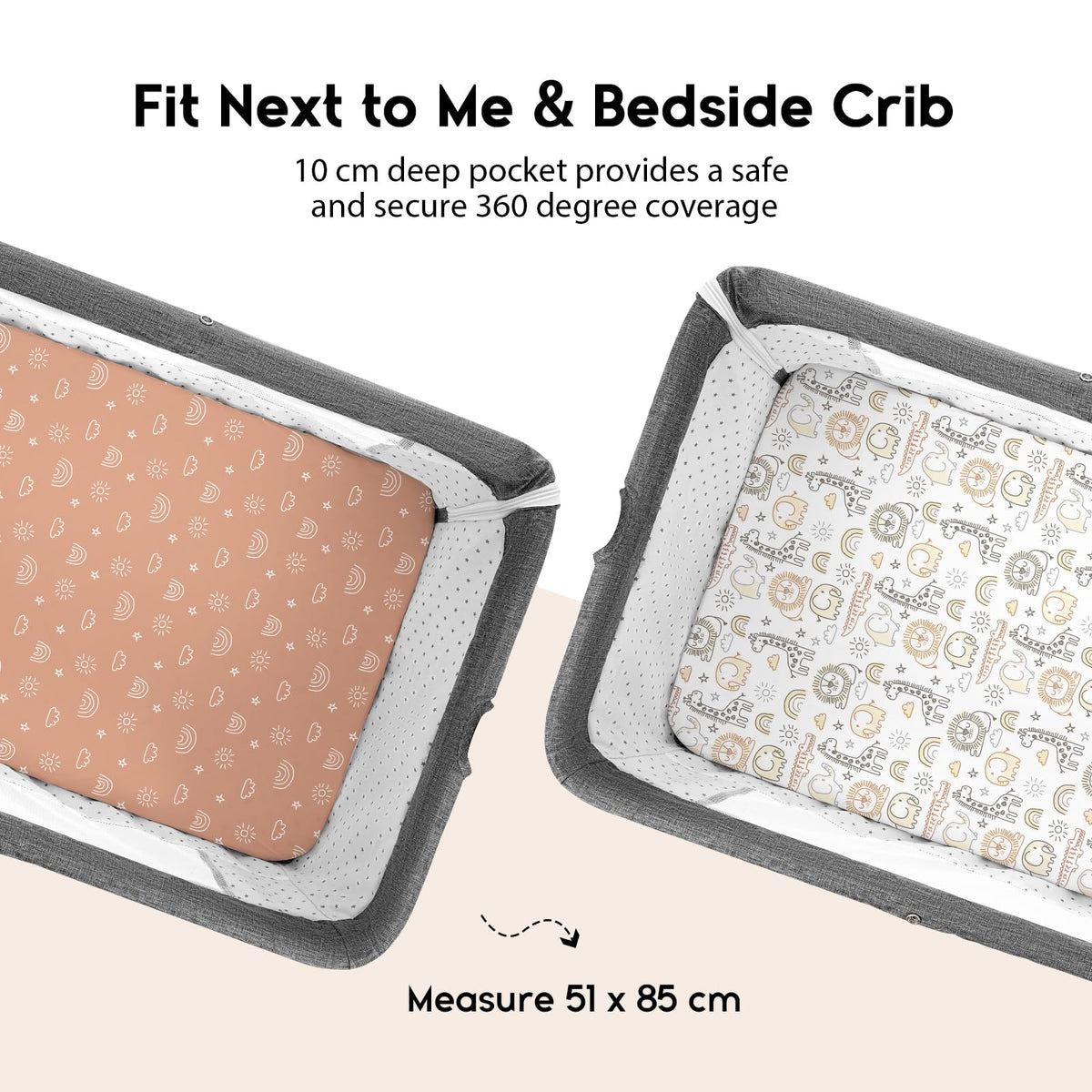 Yoofoss Travel Cot Fitted Sheets 65 x 95 cm, Compatible with Graco, Red Kite, Joie, Deryan Cots, Cozy Breathable Stretchy Microfiber Mattress Sheet, 2 Pack, Green Giraffes