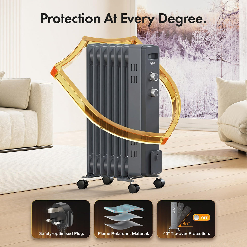 VonHaus Oil Filled Radiator 11 Fins – 2500W, 3 Heat Settings, 24 Hour Timer