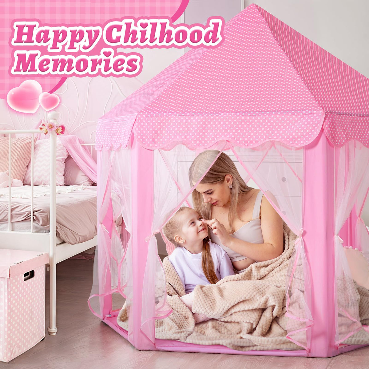 Monobeach Princess Tent Girls Large Playhouse Kids Castle Play Tent with Star Lights Toy for Children Indoor and Outdoor Games, 55'' x 53'' (DxH)