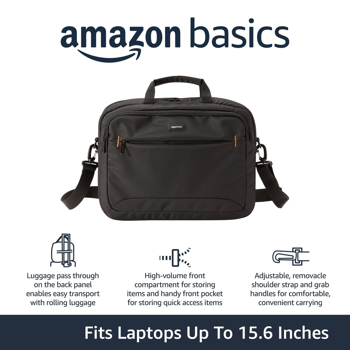 Amazon Basics Laptop Shoulder Bag, Slim 15.6 inch, Black, 1-Pack