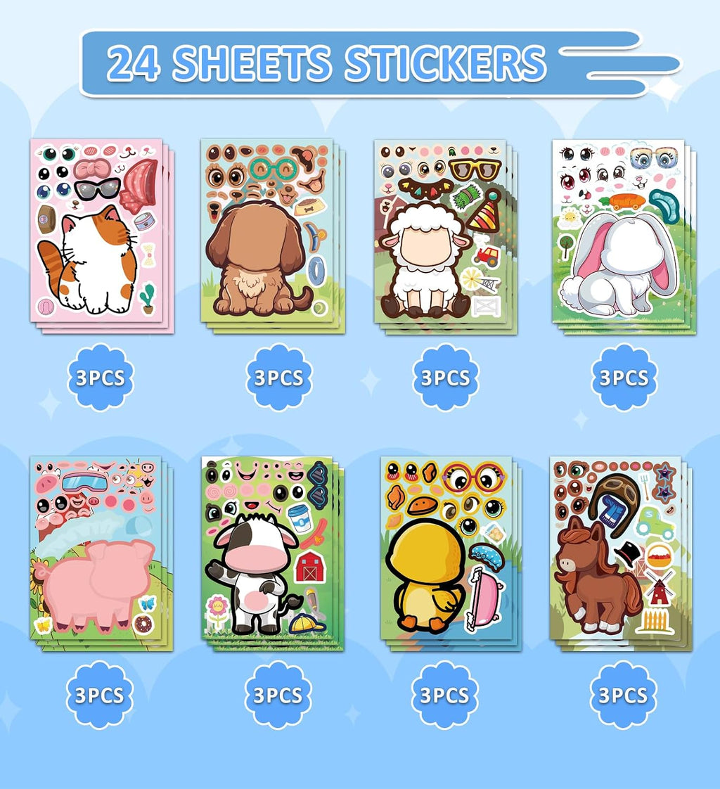 HSHFAMIIY 24 PCS Animal Face Stickers – DIY Decorative Animal Character Stickers for Crafts, Scrapbooking, Party Decorations, Gift Wrapping & Holiday Projects
