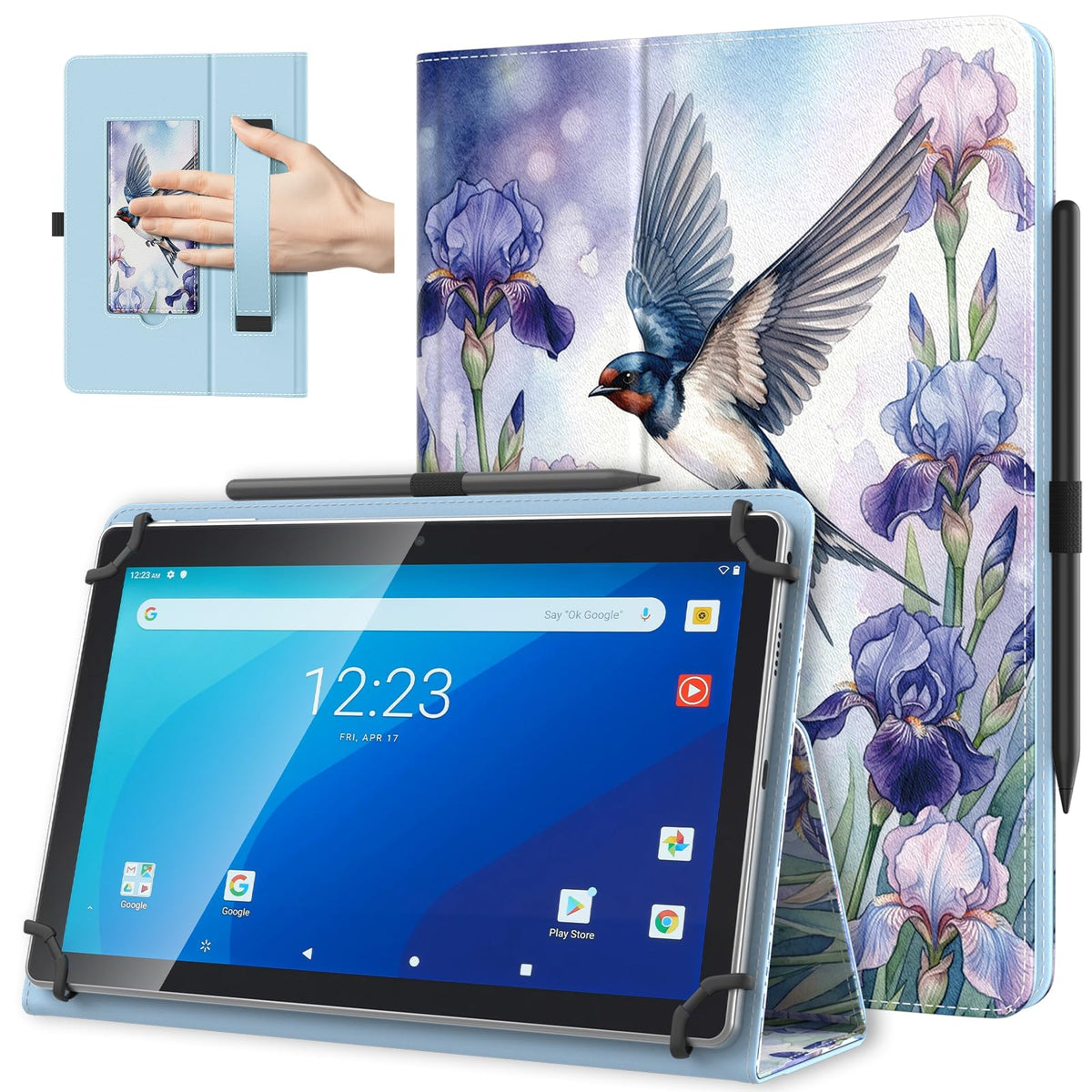 TiMOVO Universal Case for 10.1 Inch Android Tablet, Flowers on Purple