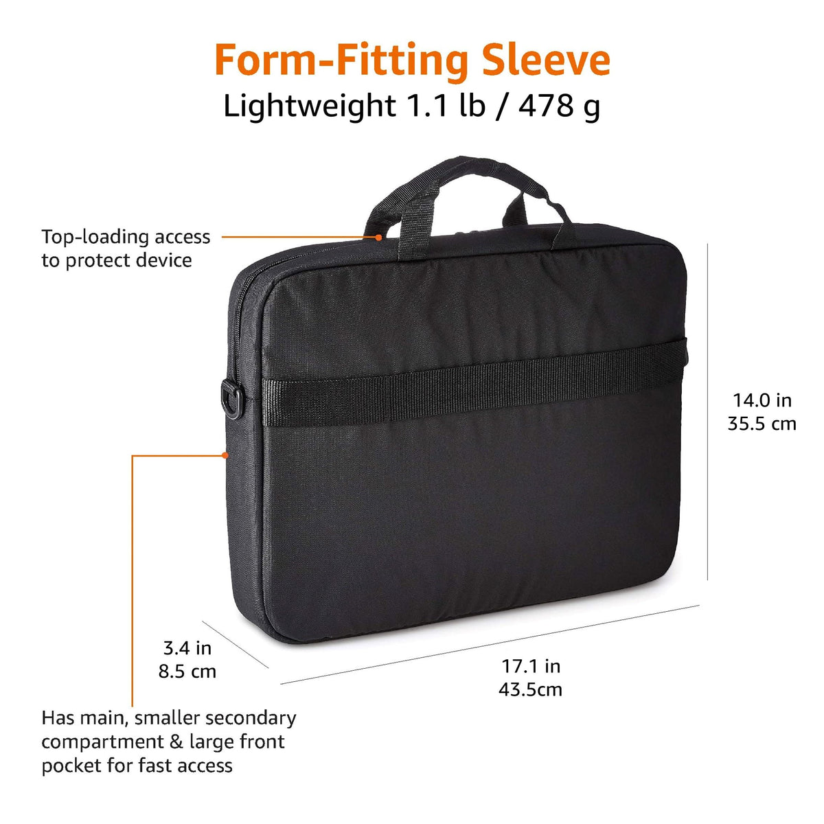 Amazon Basics Laptop Shoulder Bag, Slim 15.6 inch, Black, 1-Pack