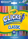 Crayola Clicks Retractable Tip Markers (10ct), Washable Cone Tip Art Marker Set, Cute Aesthetic School Supplies, Classroom Must Haves, Ages 8+