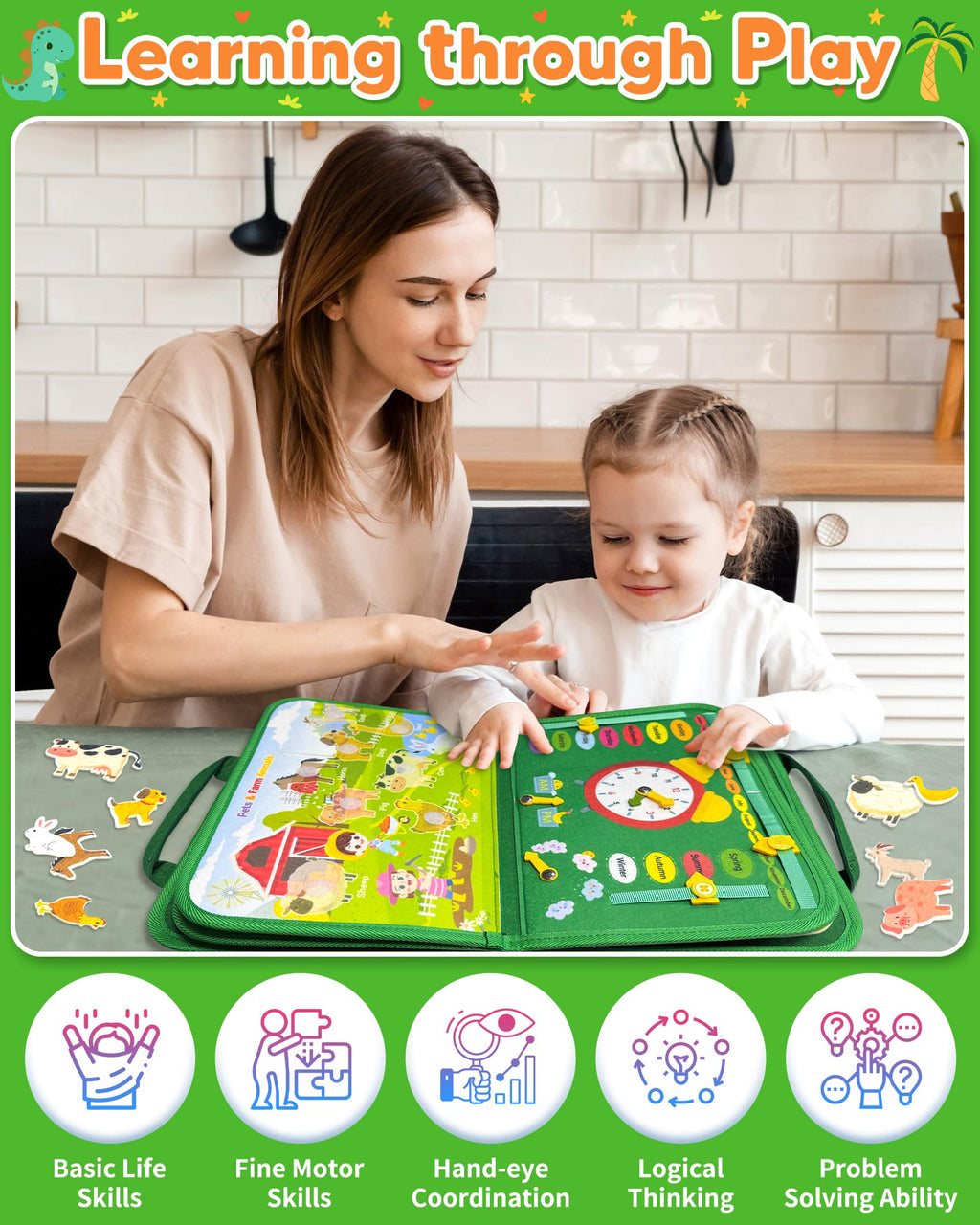 Gojmzo Busy Board Montessori Toys for Toddler Boy Girl Gifts Busy Book