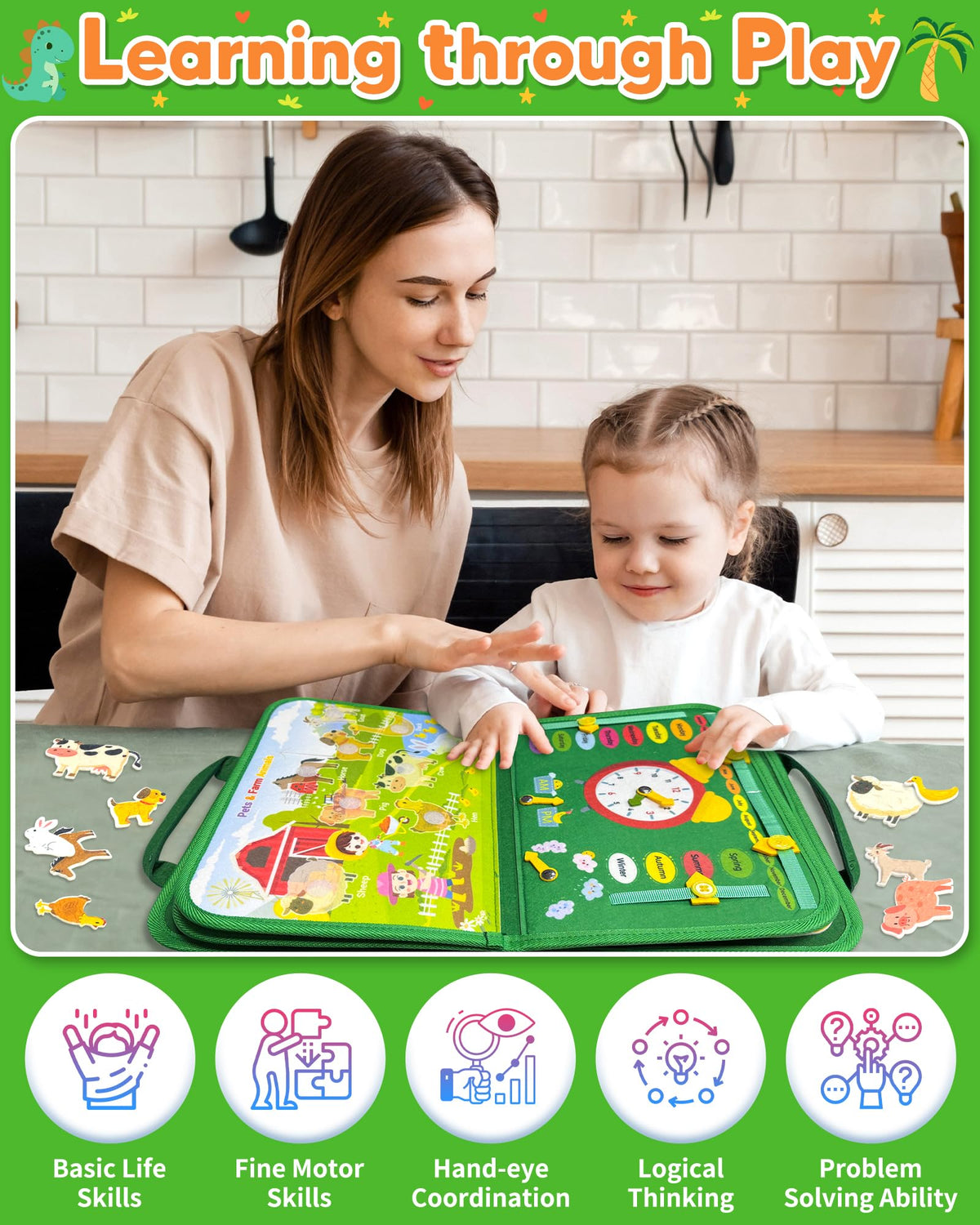 Gojmzo Busy Board Montessori Toys for Toddler Boy Girl Gifts Busy Book