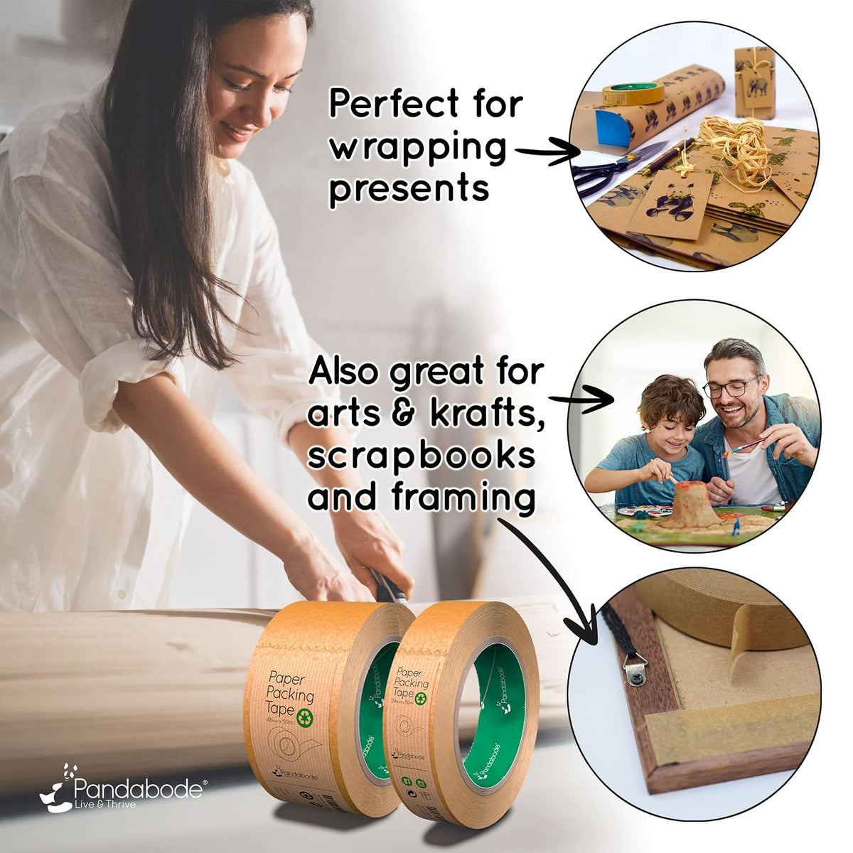 Kraft Paper Packing Tape 48mm x 50m | Brown Paper Tape for Strong Parcel Packaging | 1/3/6/12 Pack | Recyclable & Eco Friendly (3)