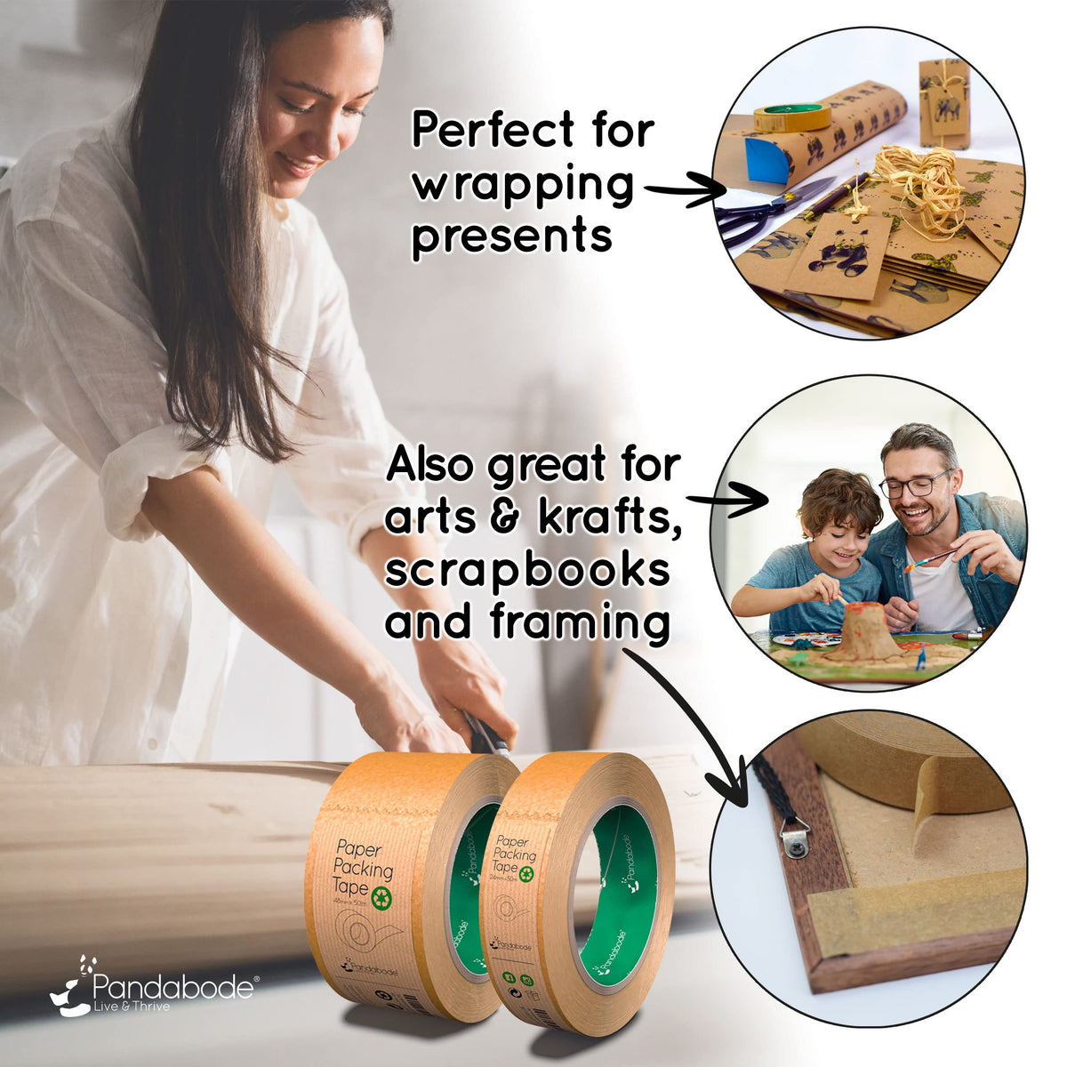 Kraft Paper Packing Tape 48mm x 50m | Brown Paper Tape for Strong Parcel Packaging | 1/3/6/12 Pack | Recyclable & Eco Friendly (3)
