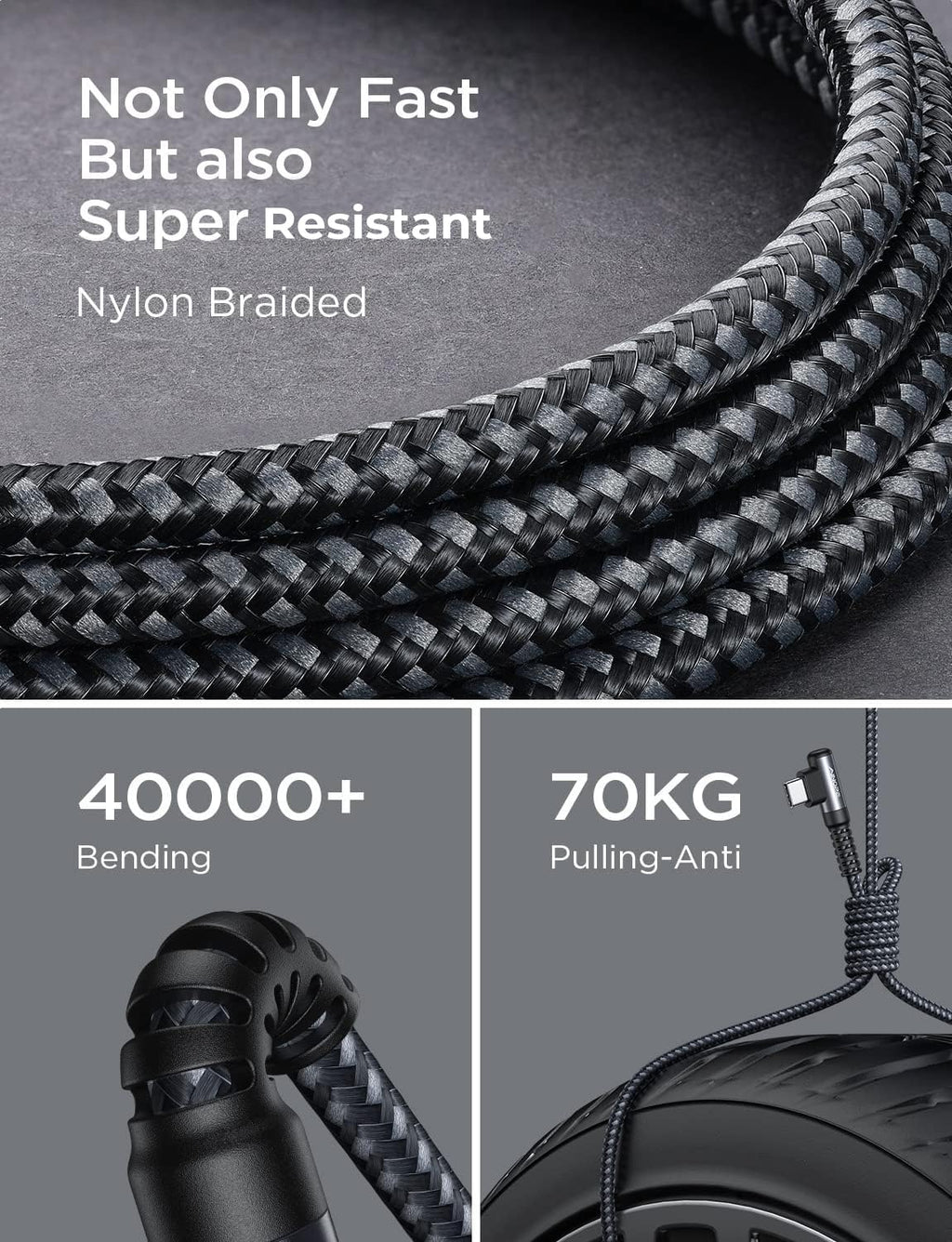 AINOPE 2-Pack 0.5ft USB C Cable, 3.1A Fast Charging, Right Angle, Durable Nylon Braided, Compatible with Galaxy S22 S21 Plus S20, Note 10 9 LG, Type C Charger