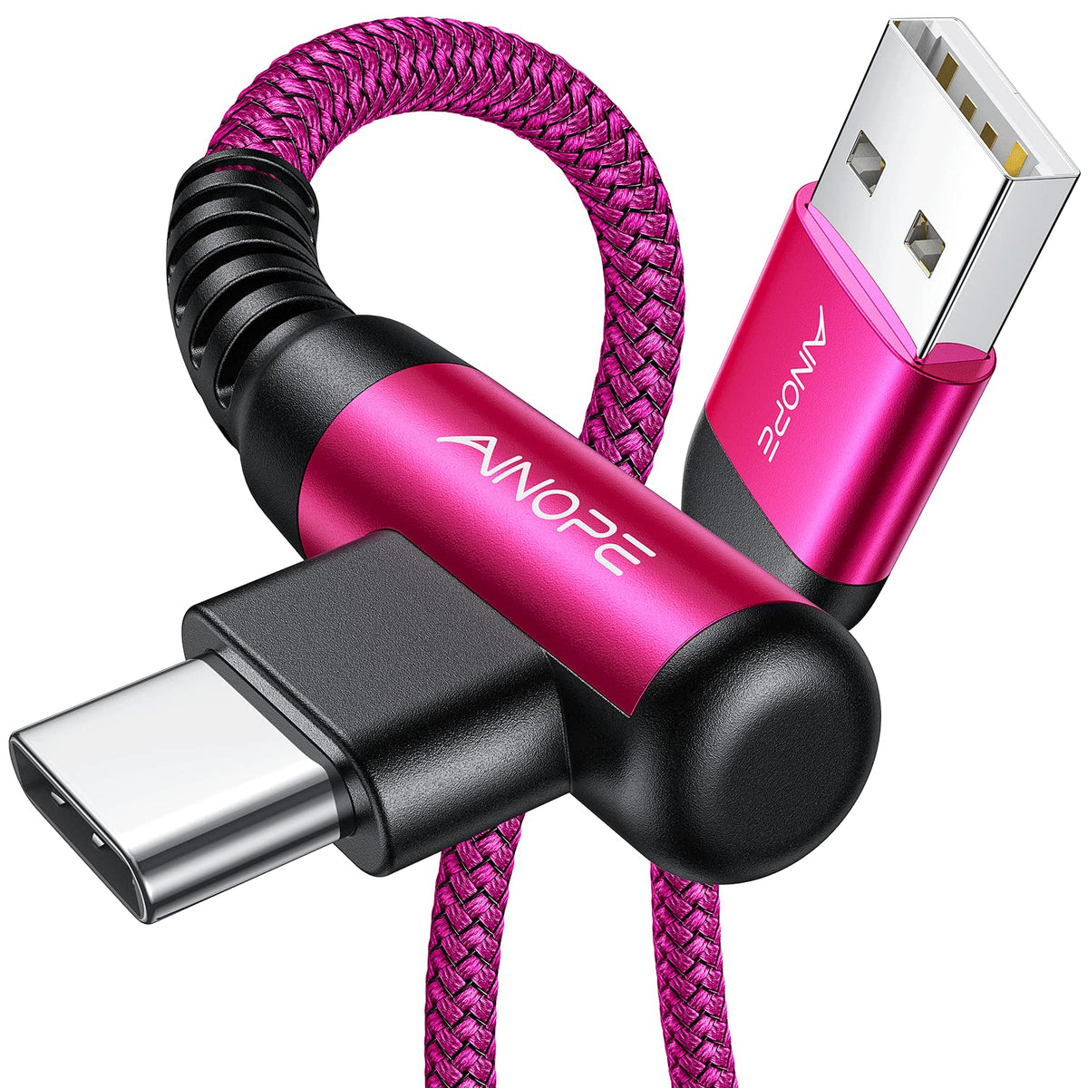 AINOPE 2-Pack 0.5ft USB C Cable, 3.1A Fast Charging, Right Angle, Durable Nylon Braided, Compatible with Galaxy S22 S21 Plus S20, Note 10 9 LG, Type C Charger