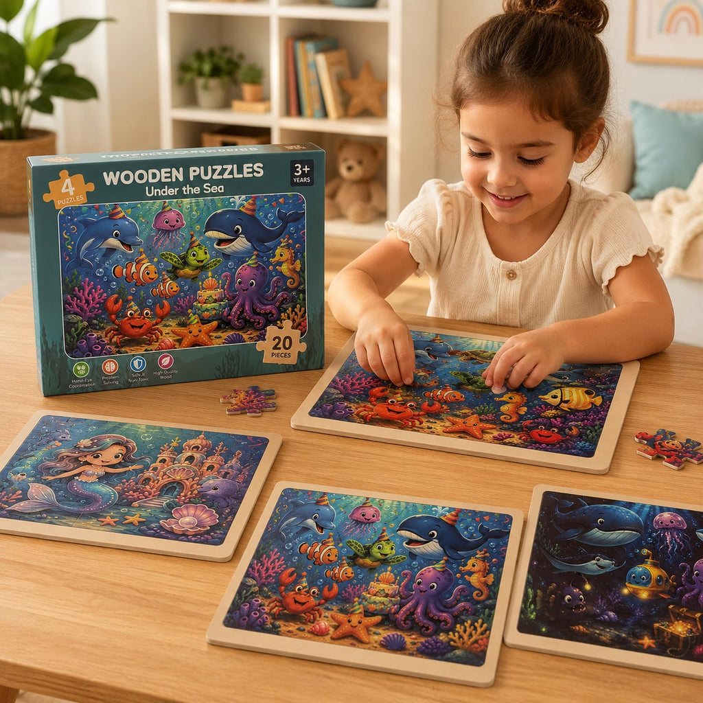Wooden Puzzles Dinosaur Toys for Kids Ages 3-5, Set of 4 Packs with 20-Piece Wood Jigsaw Puzzles, Preschool Educational Brain Teaser Boards for Boys and Girls 3 4 5 6 Years Old