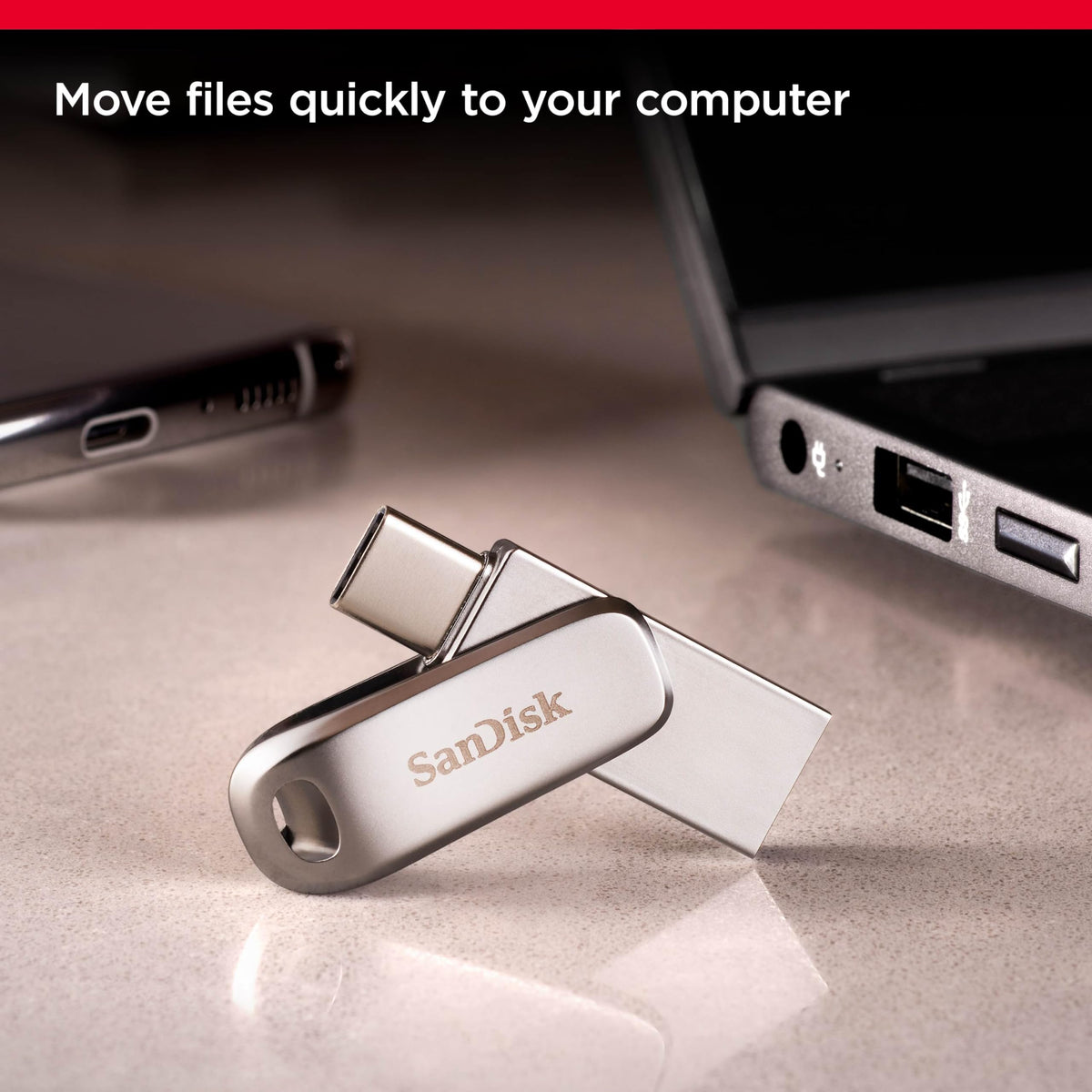 SANDISK Ultra Dual Drive Luxe 256GB, USB-C+USB-A, Up to 150MB/s Read Speeds