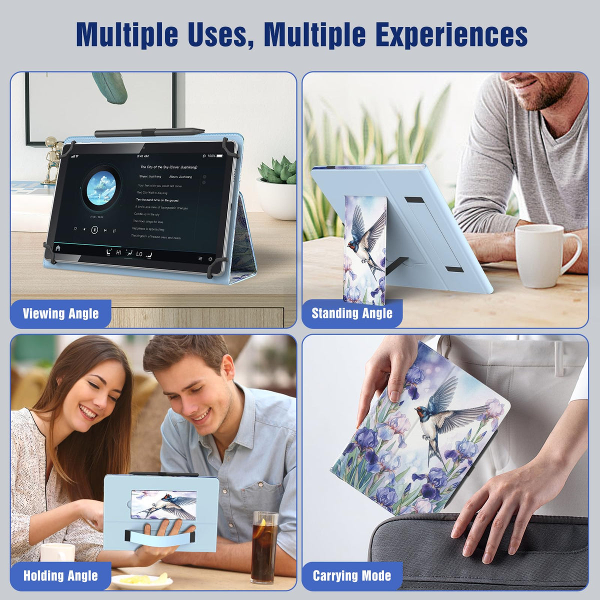 TiMOVO Universal Case for 10.1 Inch Android Tablet, Flowers on Purple