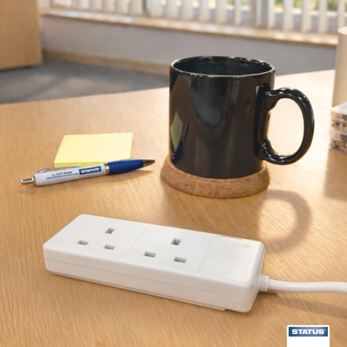 STATUS 4 Socket Extension Lead, 2m Black 13A Power Strip for Home or Office Use (S4W2MBL1PK4)