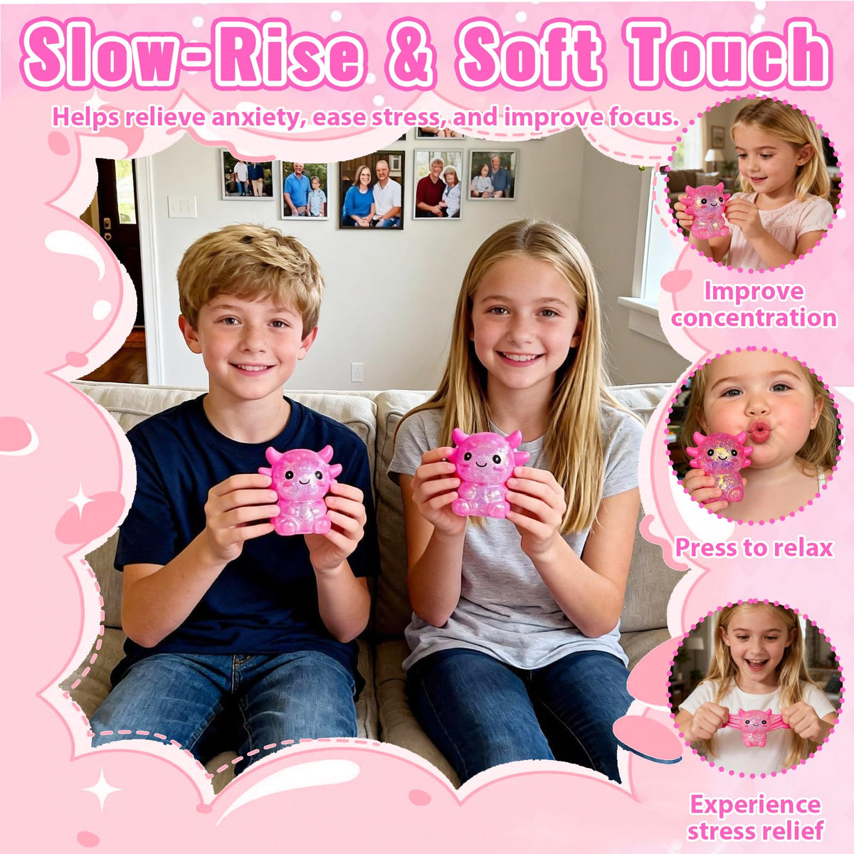 Axolotl Squishy Stress Relief Toy Glitter Fidget Toys Cute Malt Sugar Axolotl Toy Fidget Toys for Kids Youth Adult, Party Favors Anxiety Relief Squishy Toys(Blue)