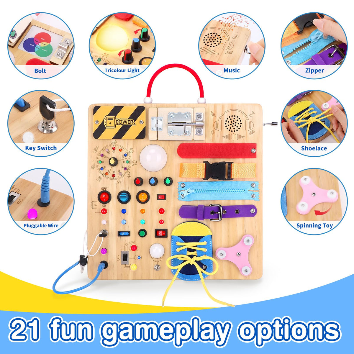Grarain Busy Board for Toddlers - Montessori Educational Toy for 1-3 Year Old Boys & Girls | Travel-Friendly Sensory Learning Activity | Ideal for Kids with Autism(Busy Board v2)