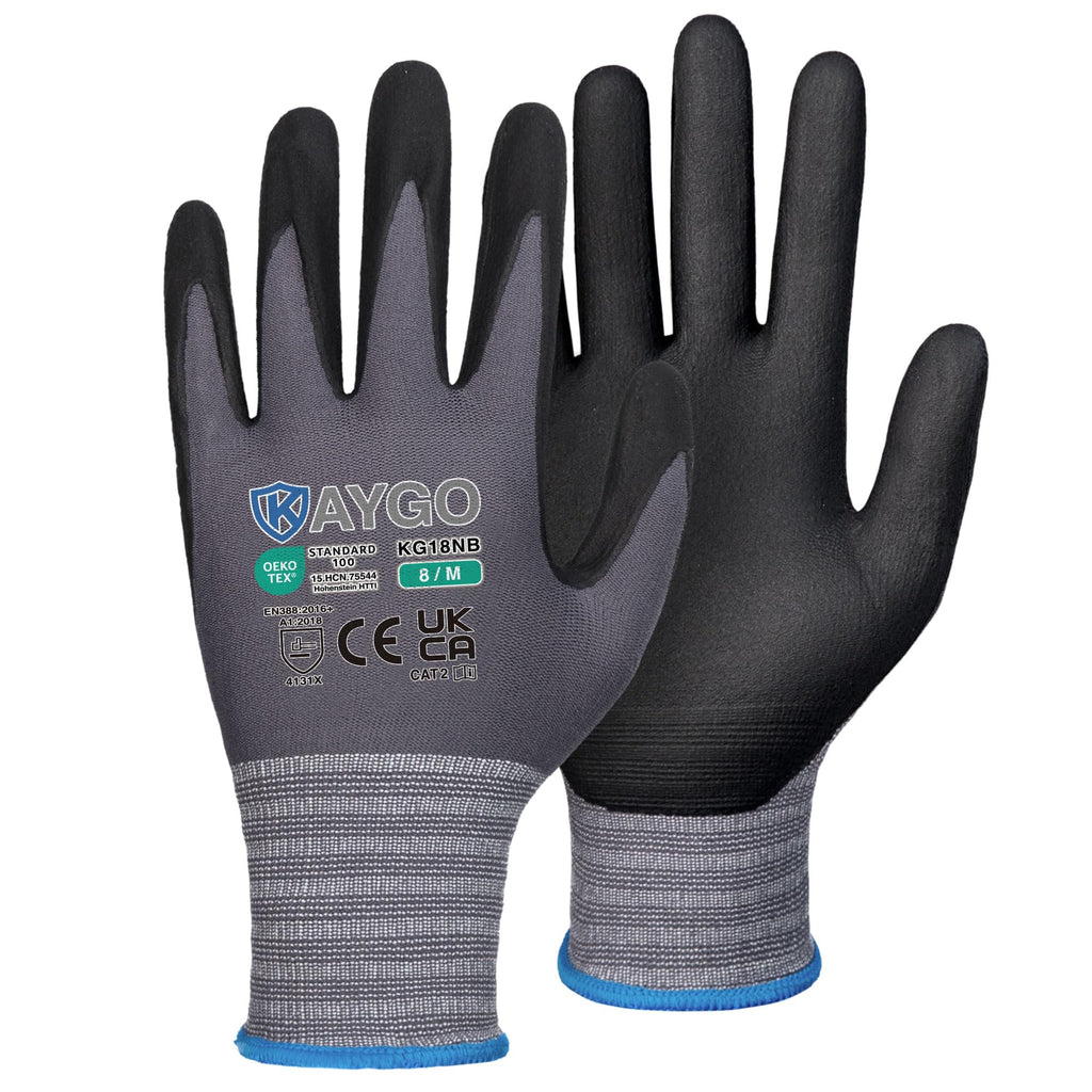 KAYGO Safety Work Gloves MicroFoam Nitrile Coated 12 Pairs, KG18NH