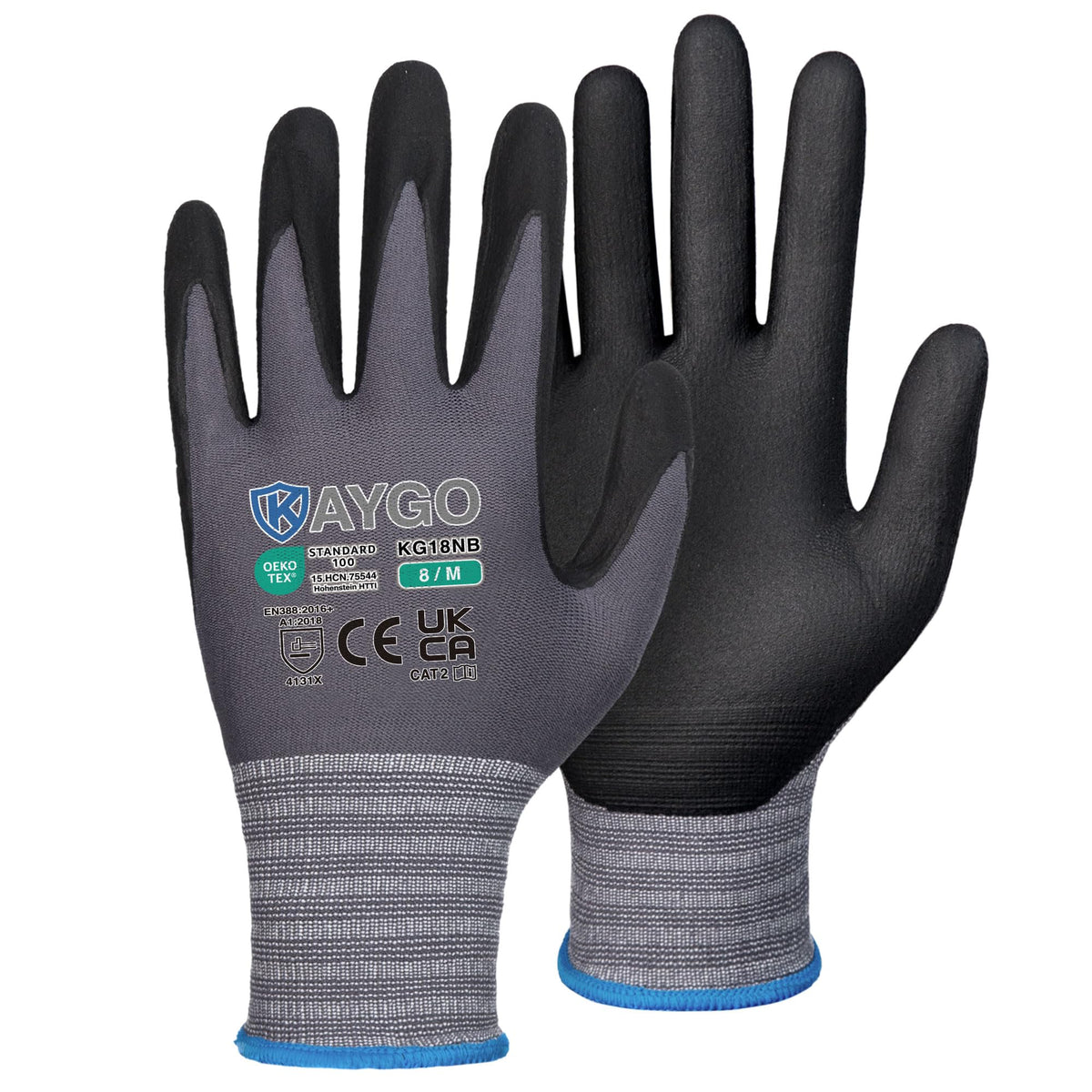 KAYGO Safety Work Gloves MicroFoam Nitrile Coated 12 Pairs, KG18NH