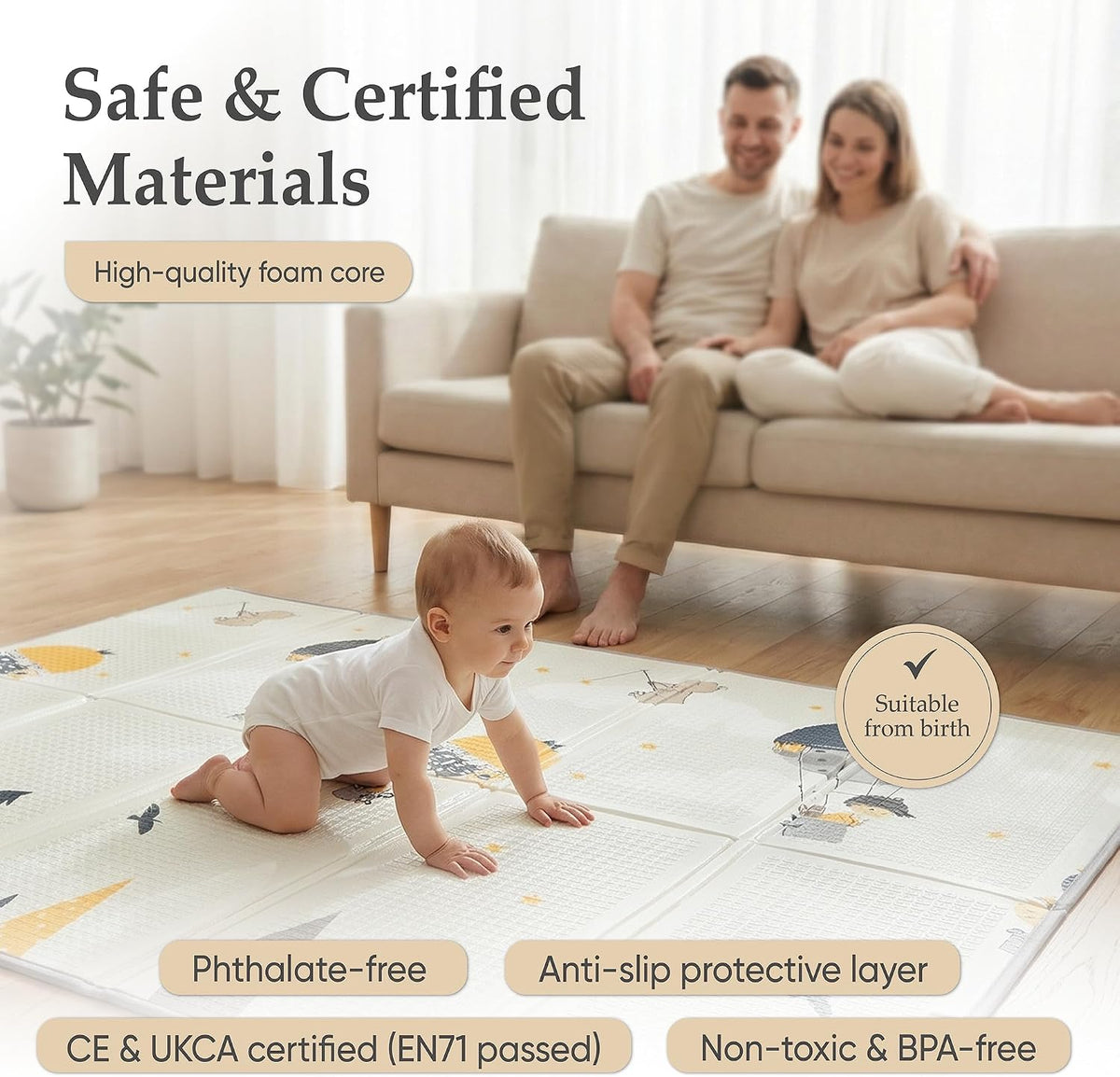Foldable Play Mat – Large Reversible Baby Play Mat 180x150 cm | Waterproof XPE Foam Baby Playmat & Crawling Mat for Newborn to Toddler | Tummy Time & Baby Mats for Floor Play