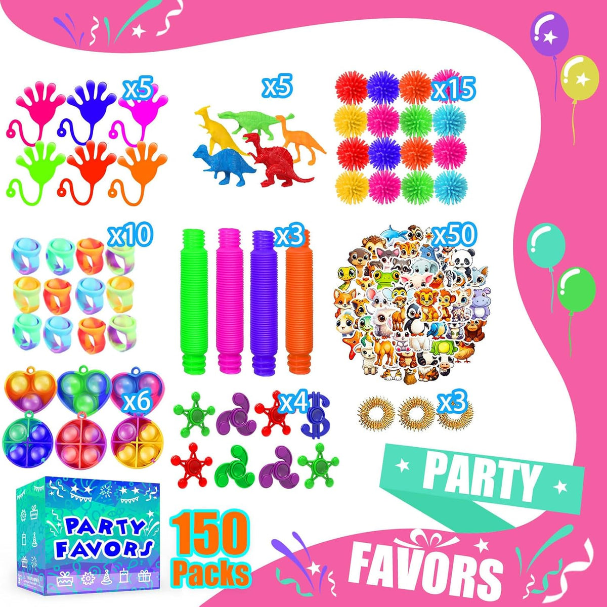 Party Favors for Kids 8-12 4-8, 150-Pack Fidget Toys Bulk, Treasure Box Toys for Classroom, Stocking Stuffers Goodie Bags, Classroom Prizes, Birthday Holiday for Boys Girls
