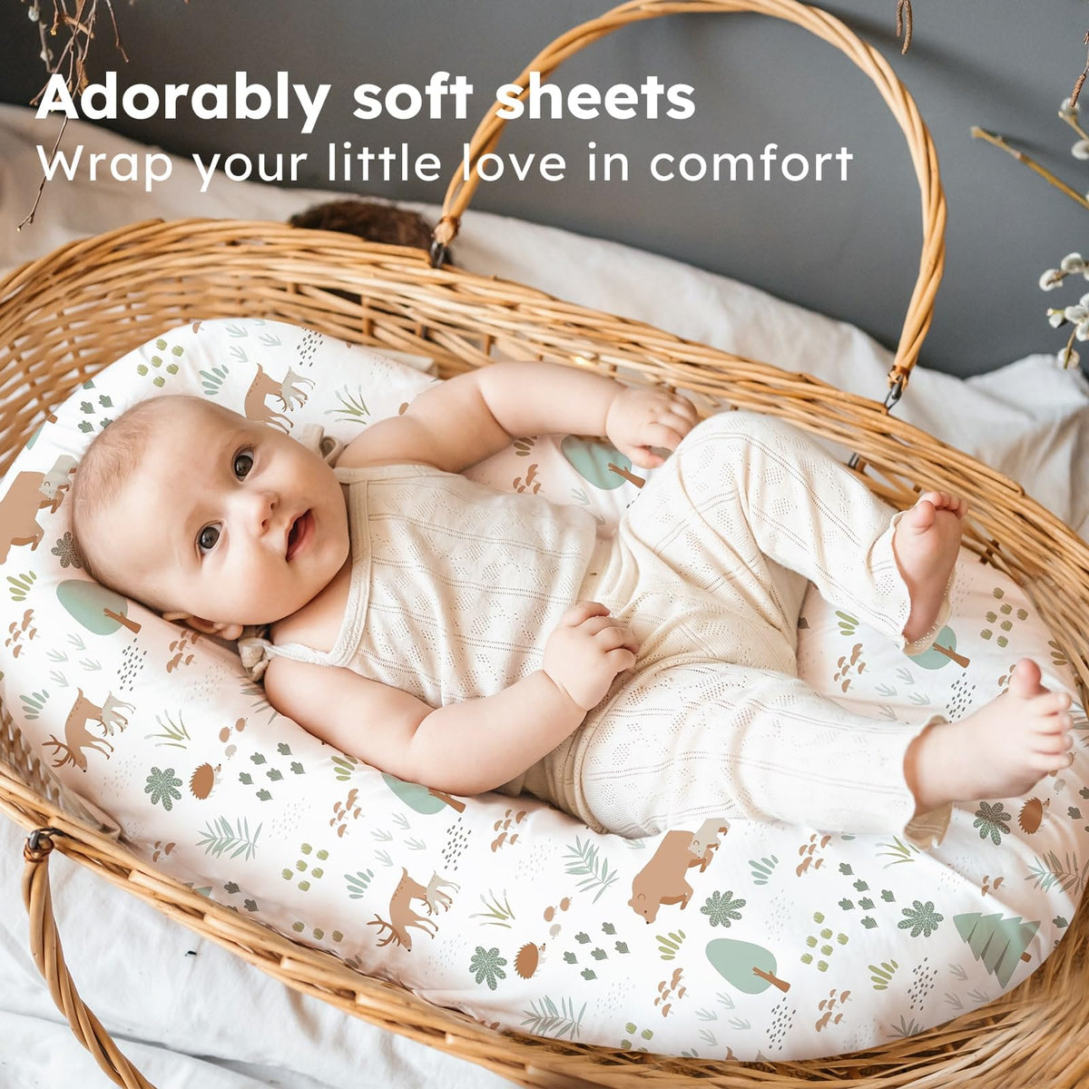 Next to Me Crib Sheets 85x51cm Fitted, 3 Pack Baby Cot Sheets, Ultral Soft & Silky Smooth Microfiber Bedside Crib Fitted Sheets Pink Rainbow