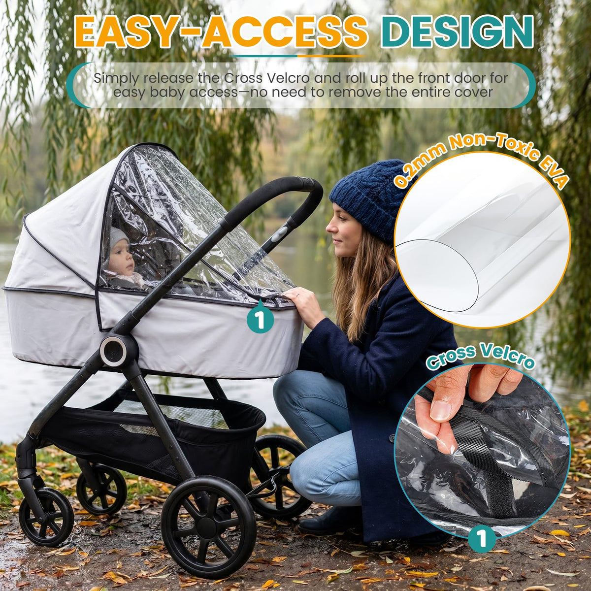 Orzbow Rain Cover for Pram, Large Viewing Window for Easy Access, Clear