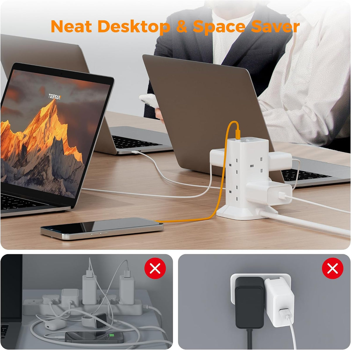 TESSAN Tower Extension Lead 5M with USB C Slots