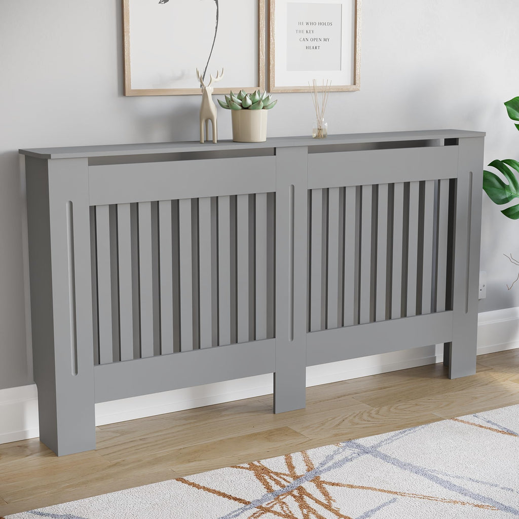 Vida Designs Chelsea Radiator Cover White - Medium - Modern Vertical Slat Design For Optimal Heat Circulation - H82xW111xD19cm - Painted MDF Cabinet Ideal For Living Room & Hallway