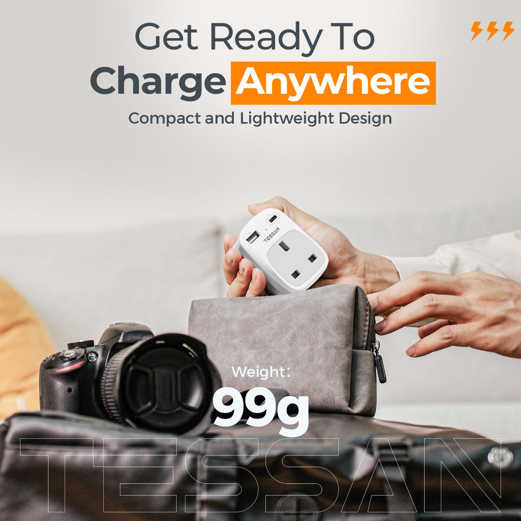 TESSAN UK to South Africa Plug Adapter, Type M Travel Adapter with USB C