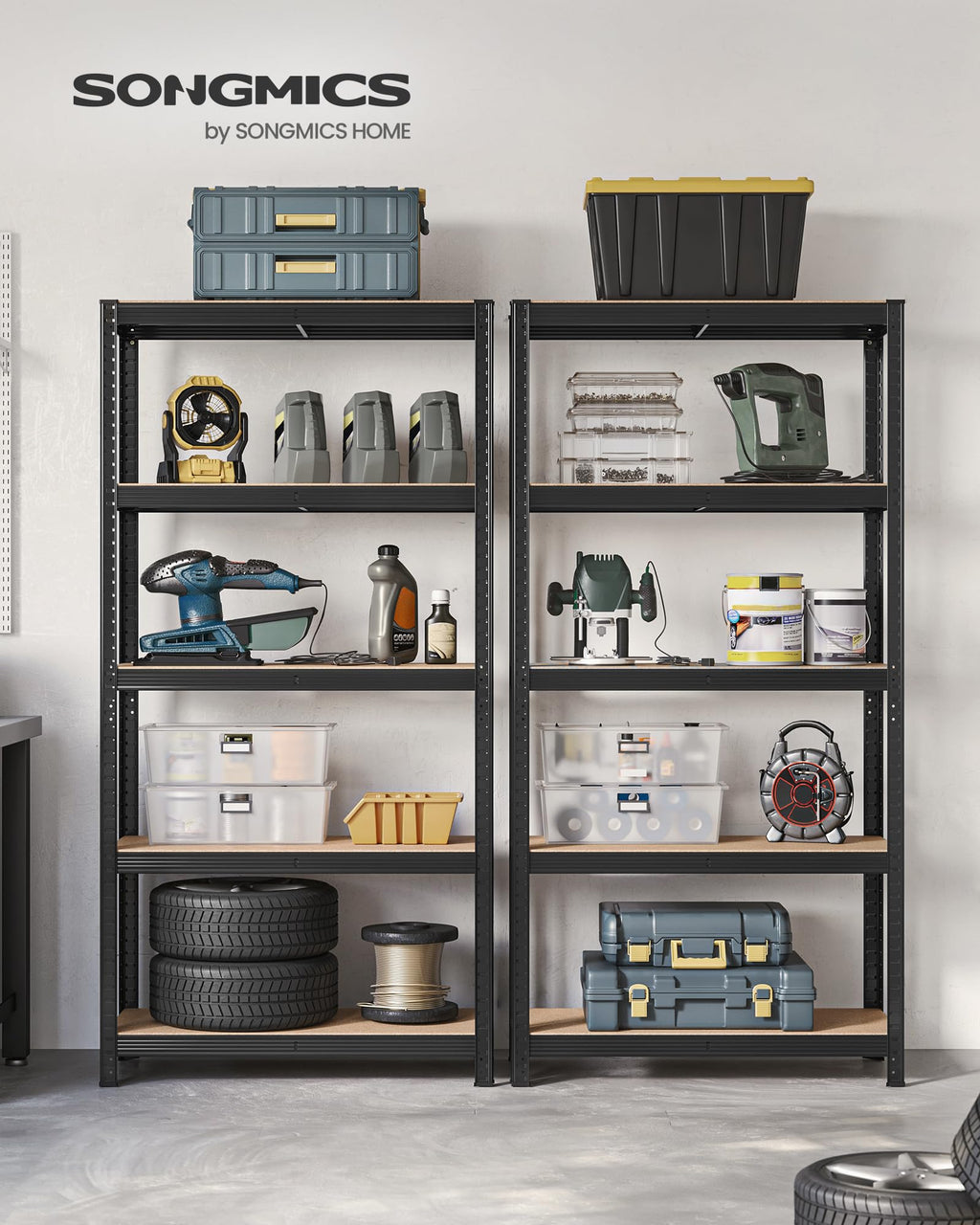 SONGMICS 5-Tier Heavy-Duty Shelving Units, Set of 2, Boltless Assembly