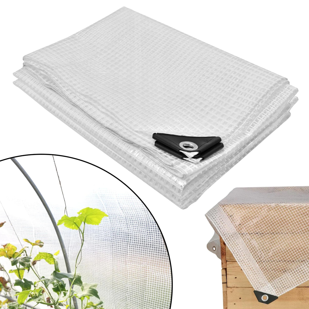 3m x 3m Clear Leno Tarpaulin - Heavy-Duty Waterproof 100 GSM Reinforced Transparent Tarp Sheet with Mesh Support, Rubber Strengthened Corners - UV‑Resistant Cover for Garden, Greenhouse, Groundsheet