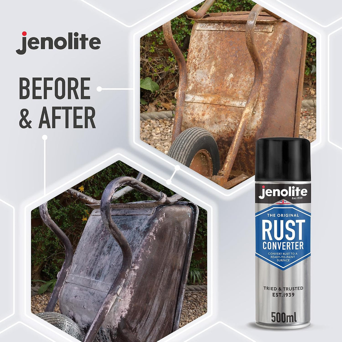JENOLITE Rust Converter Spray 500ml - Aerosol Rust Treatment for Metal