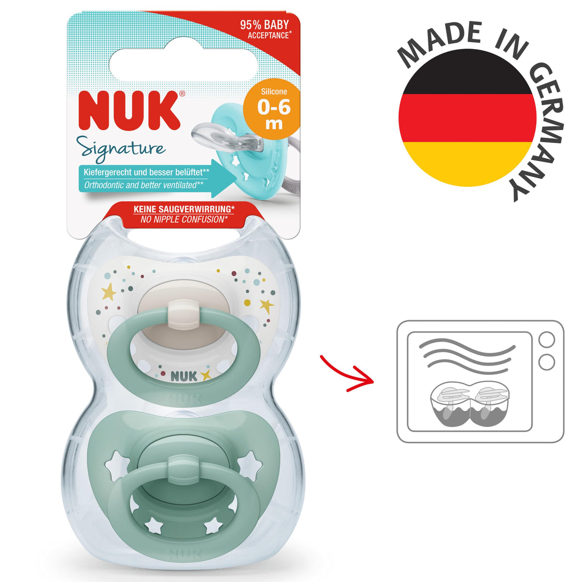 NUK First Choice Classic Night Baby Dummies | 0-6 Months | Orthodontic Soothers that Glow in the Dark | 95% Baby Acceptance** | Blue | 2 Count