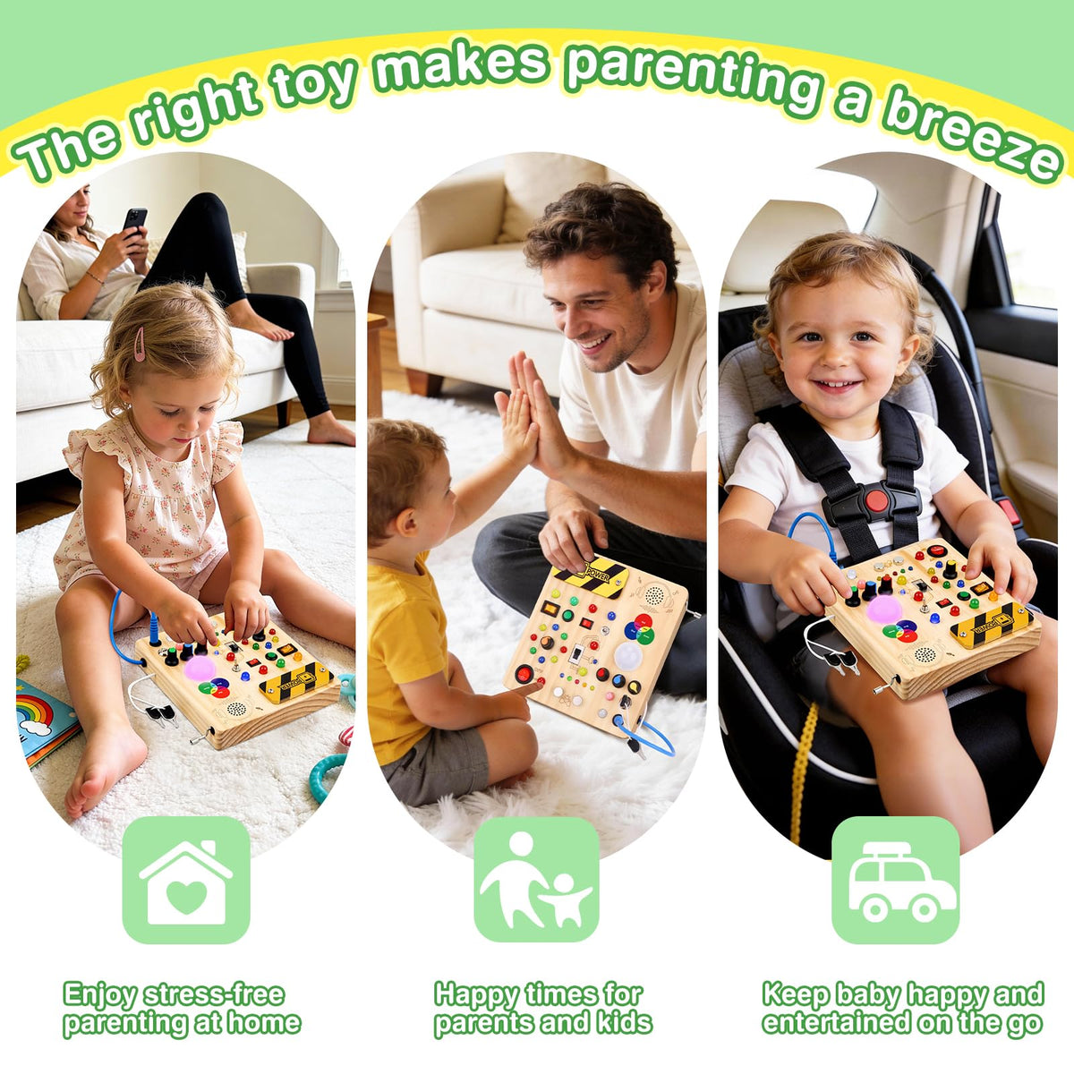 Grarain Busy Board for Toddlers - Montessori Educational Toy for 1-3 Year Old Boys & Girls | Travel-Friendly Sensory Learning Activity | Ideal for Kids with Autism(Busy Board v2)