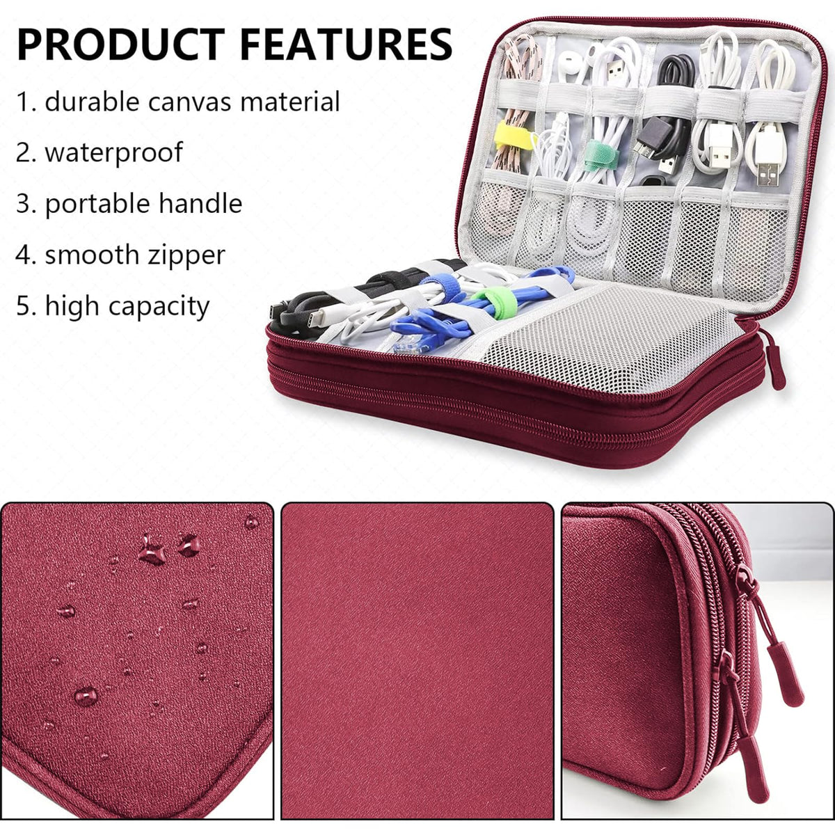 Teskyer Travel Cable Organiser Bag, Travel Essential, Black