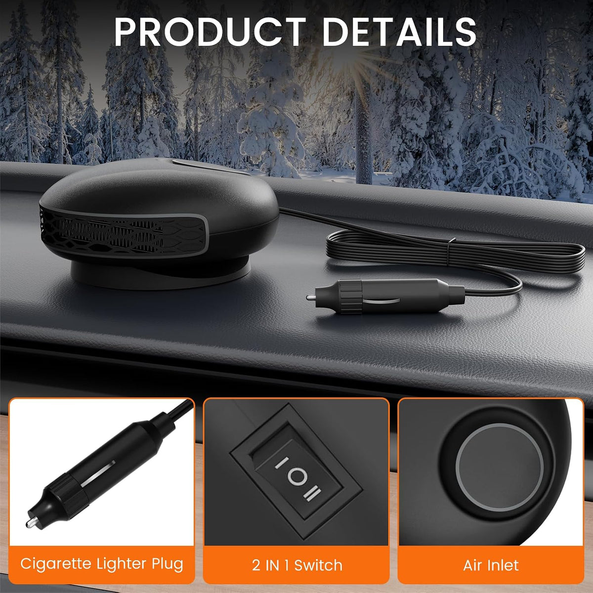 Blytra 150W 12V Car Heater, Plug-in Cigarette Lighter Winter Car Kit