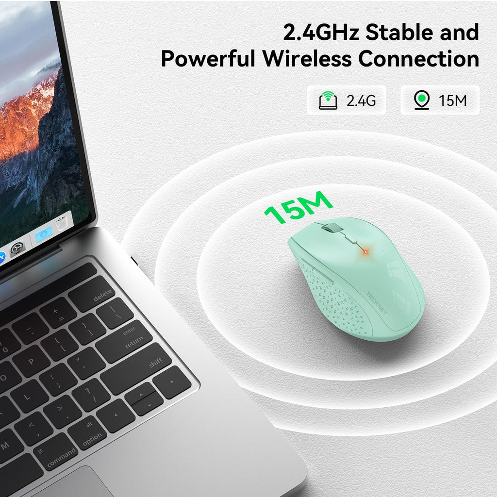 TECKNET Wireless Mouse for Laptop, 4800 DPI Optical Computer Mice with 6 Adjustable Levels, 30 Months Long Battery Life 2.4G Cordless USB Silent Mouse for Notebook, PC, Office Home Work -Grey