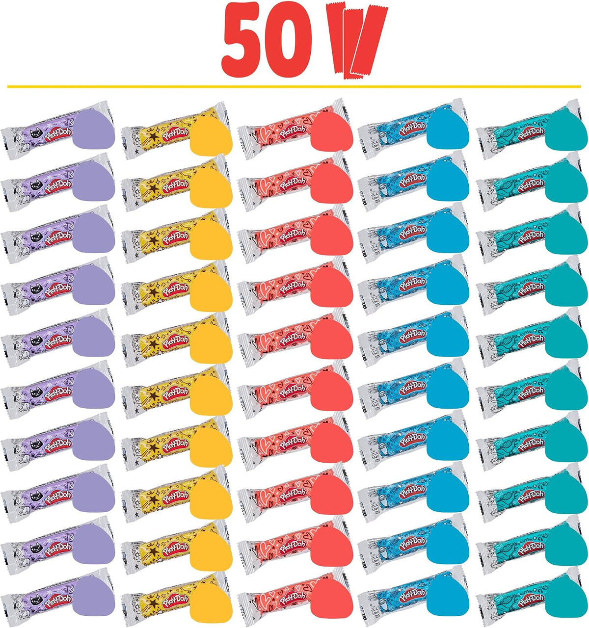 Play-Doh 50-Pack Refill Color Sticks, Bulk Prizes & Favors, Assorted Colors, 1 Ounce Each, Individually Wrapped