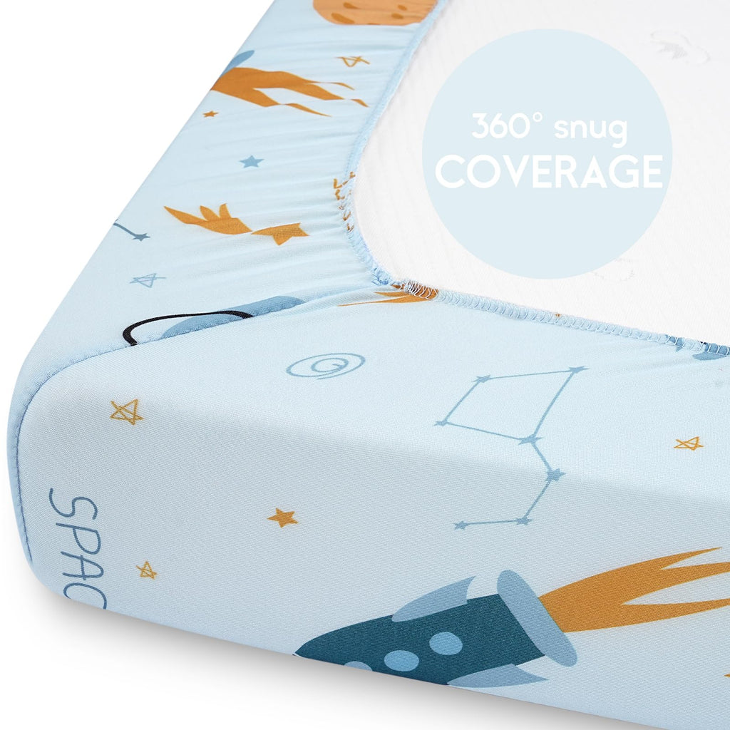 Yoofoss Travel Cot Fitted Sheets 65 x 95 cm, Compatible with Graco, Red Kite, Joie, Deryan Cots, Cozy Breathable Stretchy Microfiber Mattress Sheet, 2 Pack, Green Giraffes